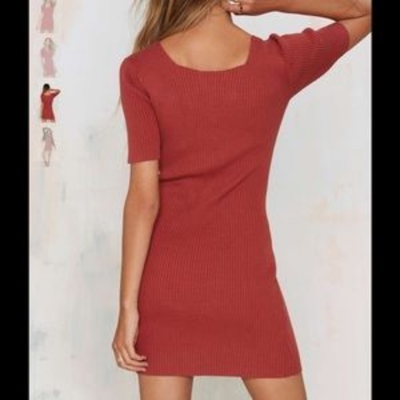 Glamorous Ribbed Knit Dress in Rust Color - SOLD - Picture 2 of 5